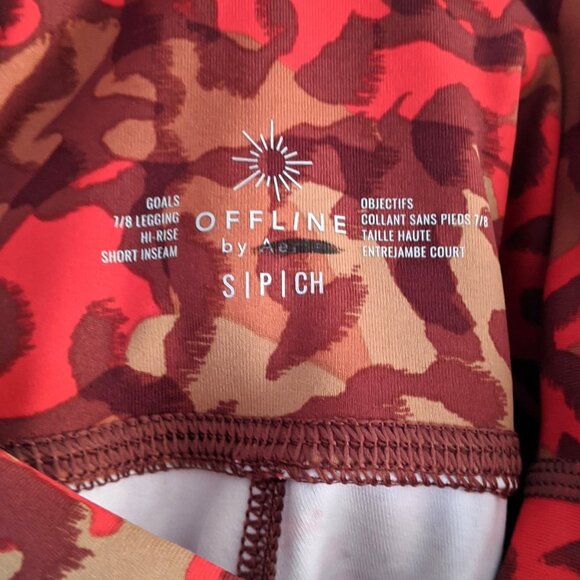 Aerie Offline High Waisted Leopard Crop Leggings Animal Print Red Brown Gym - Picture 7 of 11